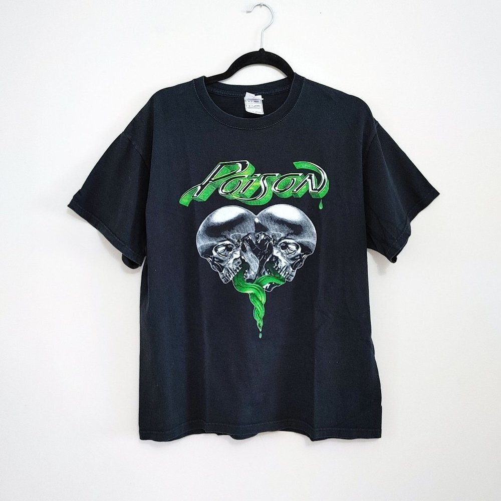 Poison Live Raw & Uncut 2008 Tour Black T-Shirt Men's Size Large Glam Metal Band